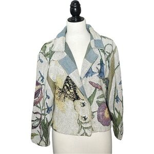 Vintage Tapestry Floral Koala Button Art Blazer Jacket S/M